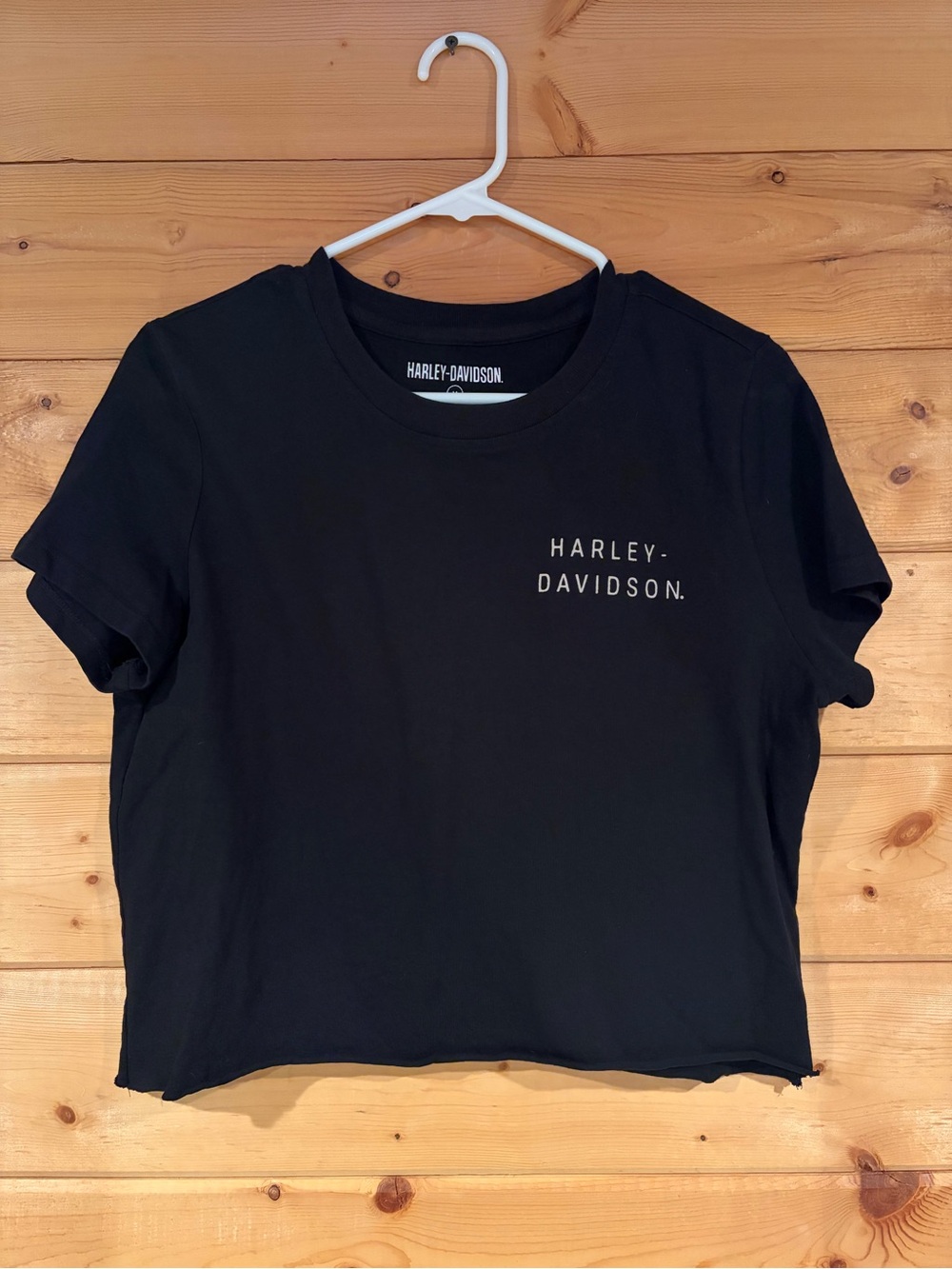 Harley-Davidson Black Women's Short Sleeve Crop Tee with White Logo